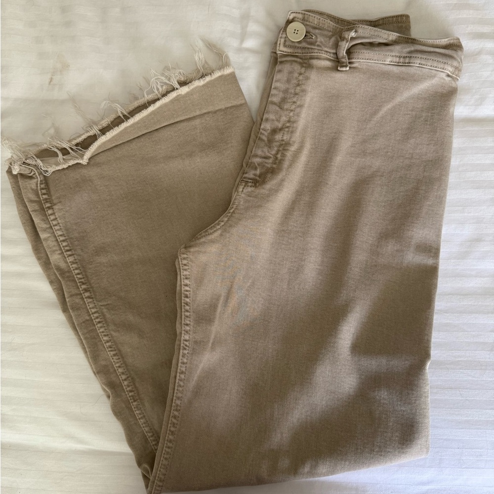 Tan Frayed Hem Jeans